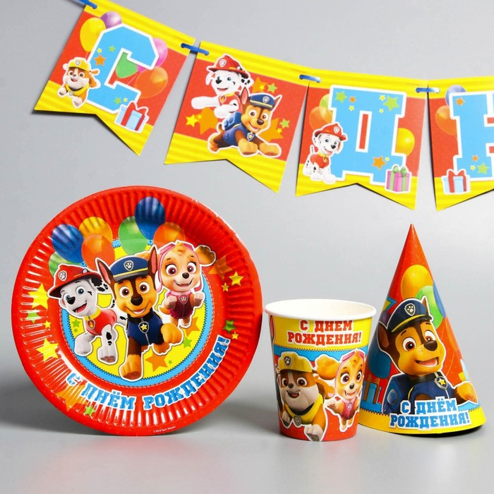 Набор бумажной посуды, на 6 персон Набор бумажной посуды, на 6 персон "С днем рождения!", Щенячий патруль
