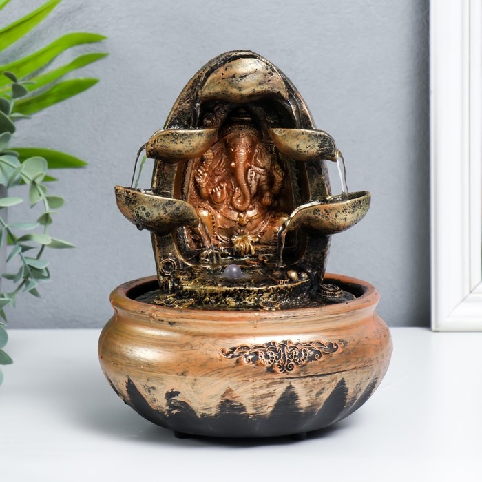 Фонтан настольный с подсветкой Фонтан настольный с подсветкой "Ганеша с 5-ю чашами" 22,5х16х16 см