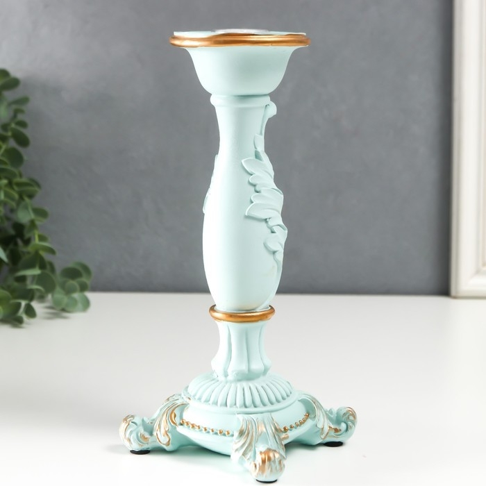 Подсвечник полистоун на 1 свечу Подсвечник полистоун на 1 свечу "Пышный лист" нежно-голубой 21,5х9х9 см