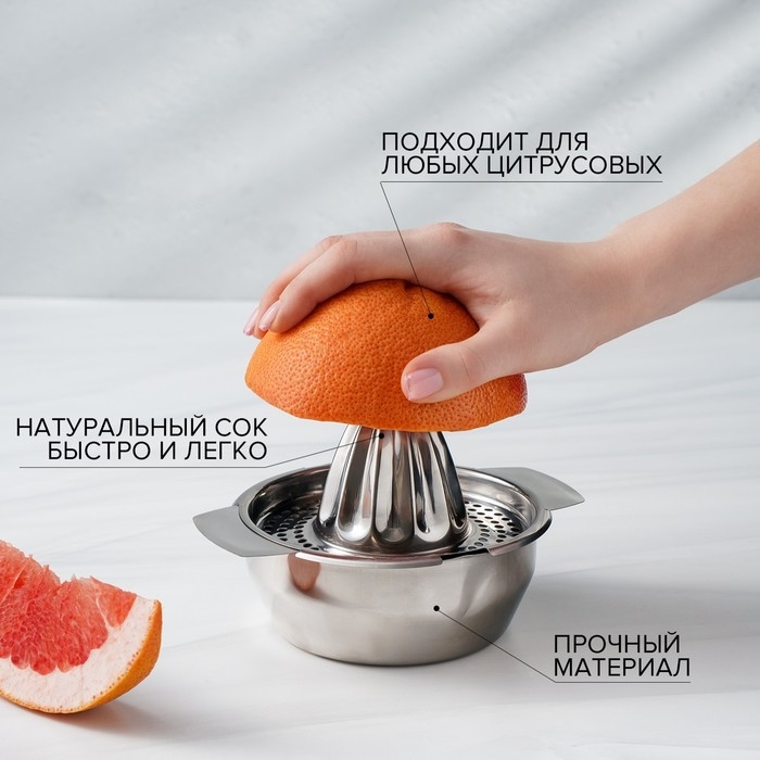 Соковыжималка из нержавеющей стали для цитрусовых, 13×10,5 см Соковыжималка из нержавеющей стали для цитрусовых, 13×10,5 см