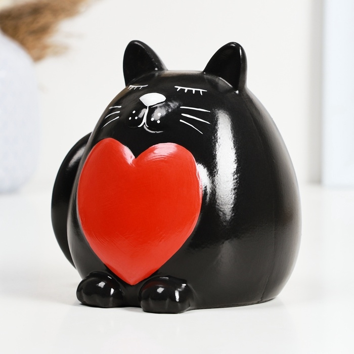 Копилка Копилка "Круглый кот с сердцем" черный, 14см
