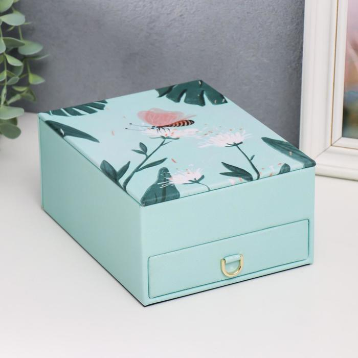 Шкатулка кожзам для украшений Шкатулка кожзам для украшений "Одуванчики и пальмовые листья" 8,7х14,3х18,2 см