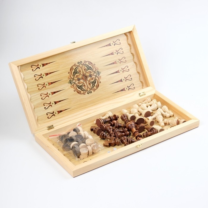 Настольные игры 3 в 1 Настольные игры 3 в 1 "Лев": шахматы, шашки, нарды, деревянные, большие 50 х 50 см