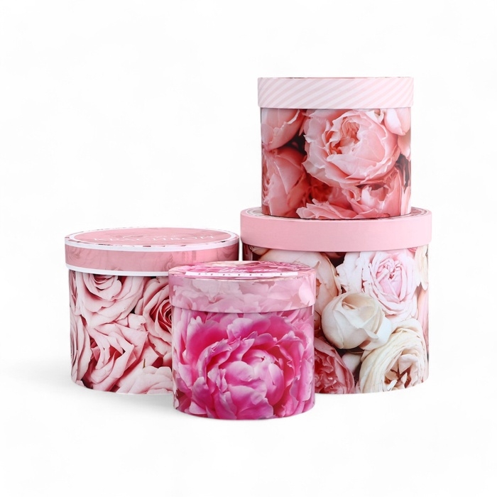 Набор шляпных коробок для цветов 4 в 1, упаковка подарочная, «Цветы», 20 х 17,5 - 16 х 14 см Набор шляпных коробок для цветов 4 в 1, упаковка подарочная, «Цветы», 20 х 17,5 - 16 х 14 см