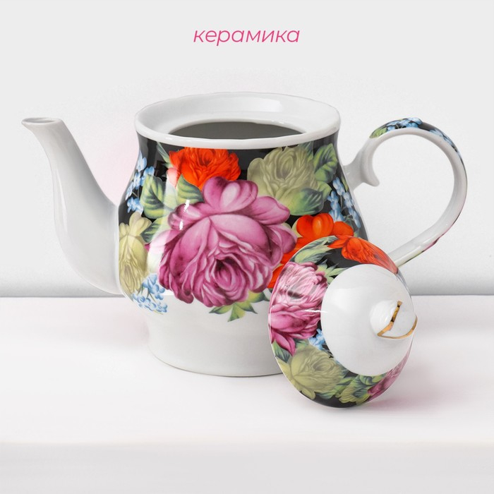 Сервиз чайный керамический на металлической подставке Доляна «Роспись», 13 предметов: 6 чашек 210 мл, 6 блюдец d=14 см, чайник 1 л Сервиз чайный керамический на металлической подставке Доляна «Роспись», 13 предметов: 6 чашек 210 мл, 6 блюдец d=14 см, чайник 1 л