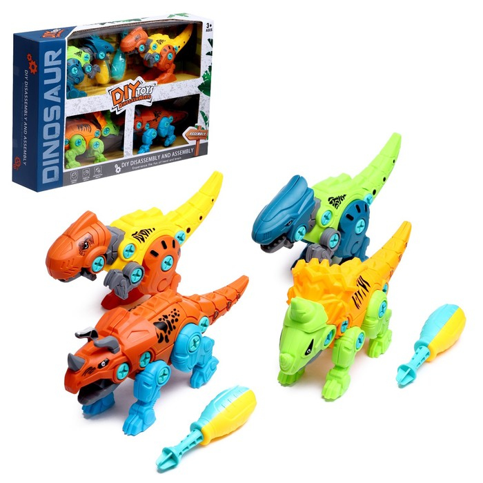 Конструктор винтовой «Мир динозавров», набор 4 штуки, 2 отвёртки 4 карточки, 100 деталей Конструктор винтовой «Мир динозавров», набор 4 штуки, 2 отвёртки 4 карточки, 100 деталей