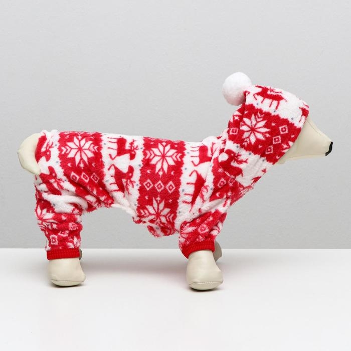 Комбинезон Комбинезон "Олени" с капюшоном, размер S (ДС 25 см, ОГ 35 см, ОШ 25 см), красный