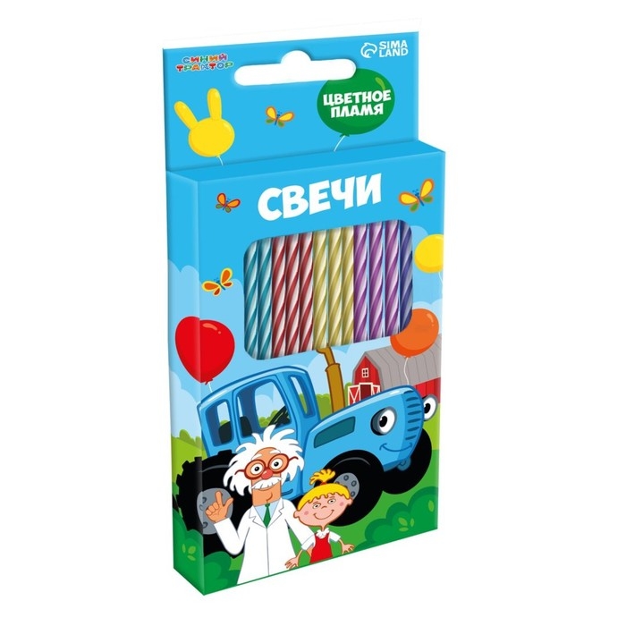 Набор свечей в торт 6 штук, с цветным пламенем, Синий трактор Набор свечей в торт 6 штук, с цветным пламенем, Синий трактор