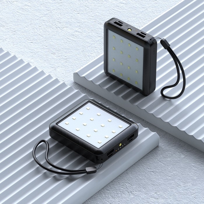 Внешний аккумулятор 484, 10000 мАч, кабели Type-C/Lightning/MicroUSB, фонарь, чёрный Внешний аккумулятор 484, 10000 мАч, кабели Type-C/Lightning/MicroUSB, фонарь, чёрный