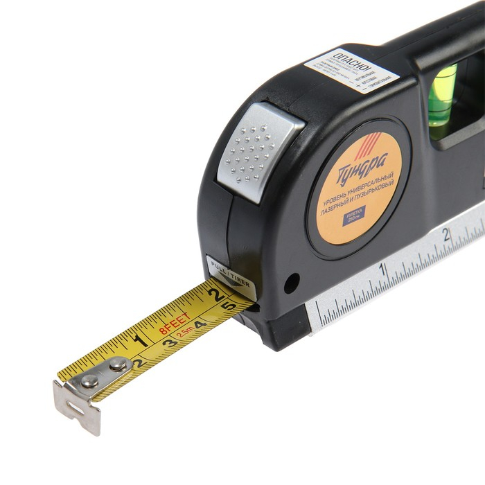 Уровень универсальный 4 в 1 ТУНДРА, лазерный, пузырьковый, рулетка 2.5 м, линейка 150 мм Уровень универсальный 4 в 1 ТУНДРА, лазерный, пузырьковый, рулетка 2.5 м, линейка 150 мм