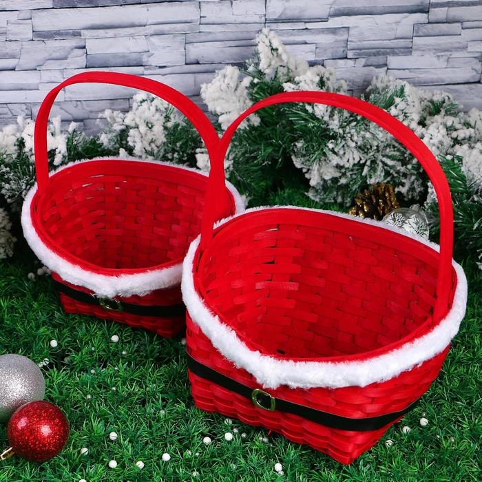 Набор корзин «Красная шубка», 2 шт: 28×22×11/33,5 см, 22×17×9/27 см, шпон Набор корзин «Красная шубка», 2 шт: 28×22×11/33,5 см, 22×17×9/27 см, шпон