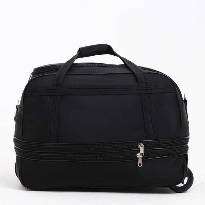 Сумка дорожная на колёсах, отдел на молнии, с увеличением, 2 наружных кармана, цвет чёрный Сумка дорожная на колёсах, отдел на молнии, с увеличением, 2 наружных кармана, цвет чёрный