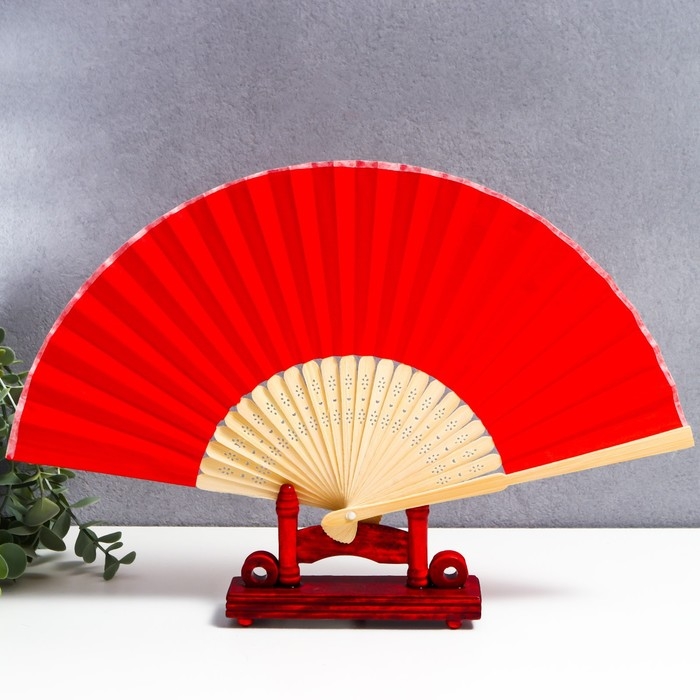 Веер бамбук, текстиль h=21 см  Веер бамбук, текстиль h=21 см "Моноцвет" в коробке, красный