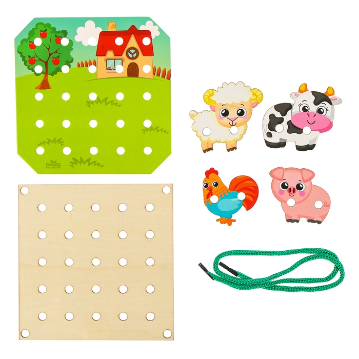 Деревянная игрушка-шнуровка «Ферма», 15×15 см Деревянная игрушка-шнуровка «Ферма», 15×15 см