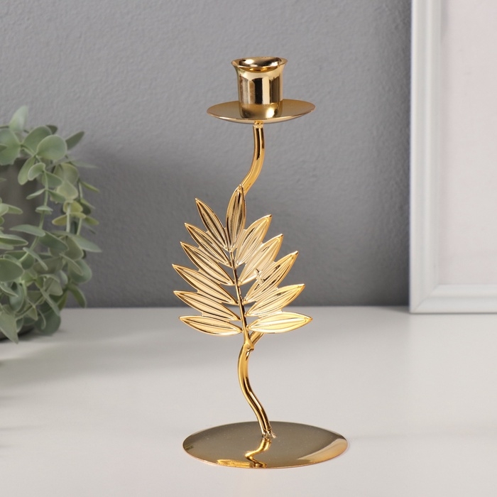 Подсвечник металл на 1 свечу Подсвечник металл на 1 свечу "Лист папоротника" d-2 см 9х9х21 см