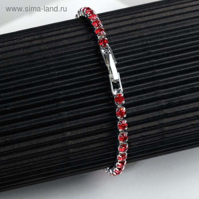 Браслет со стразами «Сияй» тонкая нить, цвет красный в серебре, 18 см Браслет со стразами «Сияй» тонкая нить, цвет красный в серебре, 18 см