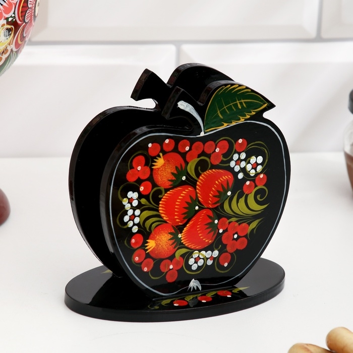 Салфетница «Яблоко», 7 х 12 см, хохлома Салфетница «Яблоко», 7 х 12 см, хохлома