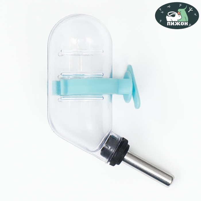 Поилка для грызунов с металлическим носиком, 60 мл, прозрачная с голубым крепление Поилка для грызунов с металлическим носиком, 60 мл, прозрачная с голубым крепление