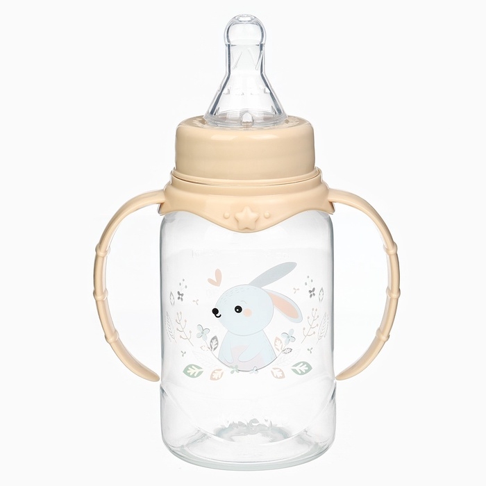 Бутылочка для кормления «Зайчик» 150 мл, цилиндр, с ручками, цвет бежевый Бутылочка для кормления «Зайчик» 150 мл, цилиндр, с ручками, цвет бежевый