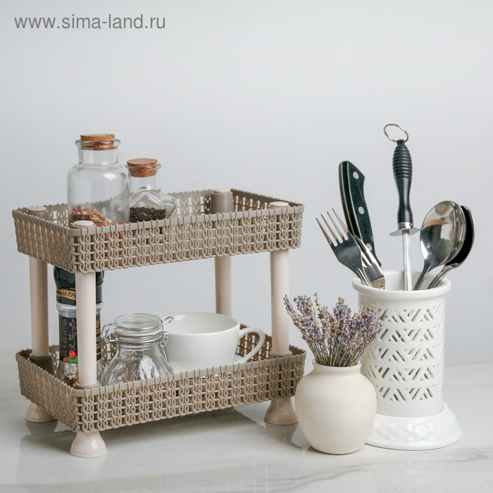 Этажерка настольная 2 яруса «Плетение», 24×15×20 см, цвет МИКС Этажерка настольная 2 яруса «Плетение», 24×15×20 см, цвет МИКС