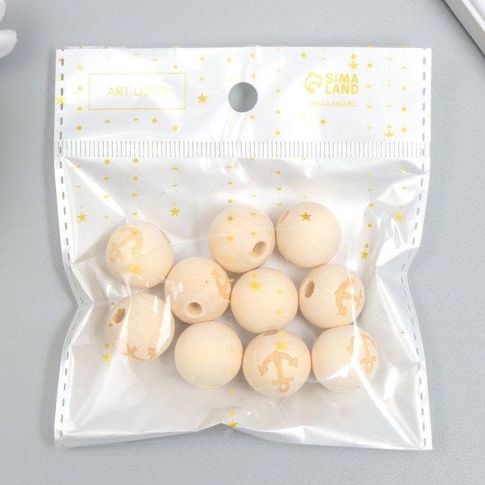 Бусина дерево для творчества Бусина дерево для творчества "Круглая. Якорь" d=1,8 см набор 10 шт