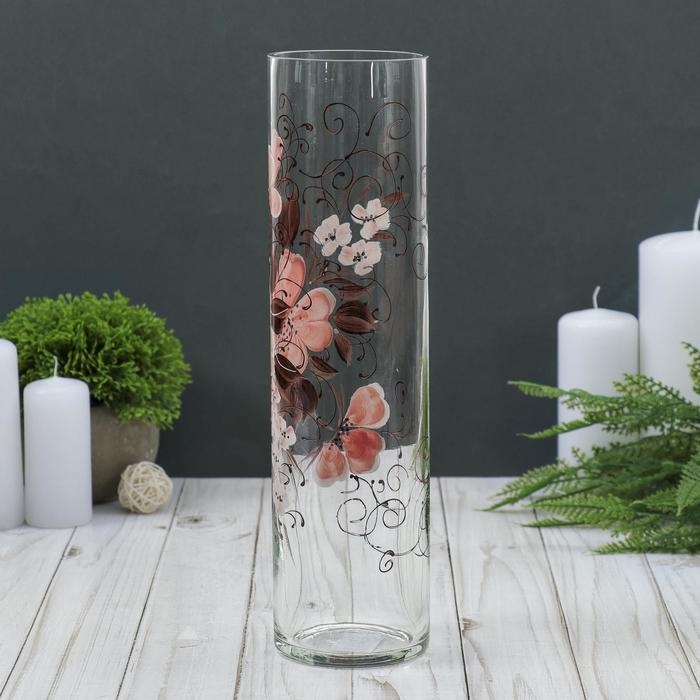 Ваза  Ваза "Цилиндр" гибискус  (ручная роспись) 30х8 см