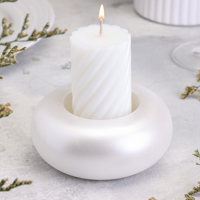 Подсвечник Подсвечник "Полноторие" из гипса малый,9х2,5см,белый парламутр