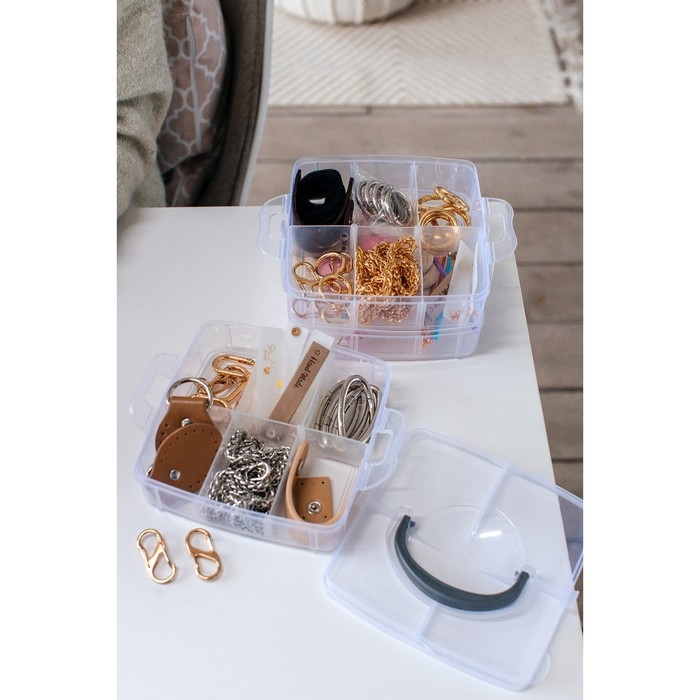 Органайзер для рукоделия, со съёмными ячейками, 3 яруса по 6 отделений, 15 × 16 × 12,5 см, с ручкой, цвет прозрачный Органайзер для рукоделия, со съёмными ячейками, 3 яруса по 6 отделений, 15 × 16 × 12,5 см, с ручкой, цвет прозрачный