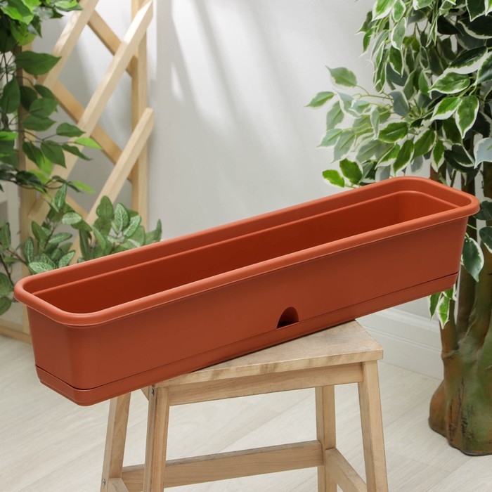 Ящик балконный с поддоном, 80 см, цвет терракотовый Ящик балконный с поддоном, 80 см, цвет терракотовый