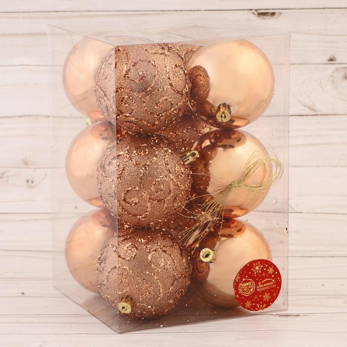 Набор шаров пластик d-8 см, 12 шт Набор шаров пластик d-8 см, 12 шт "Делия" золото