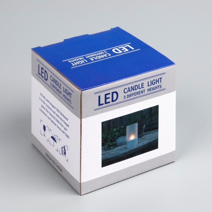 Светодиодная свеча матовая, 10 &times; 10 &times; 10 см, пластик, стекло, батарейки ААх2 (не в комплекте), свечение тёплое белое