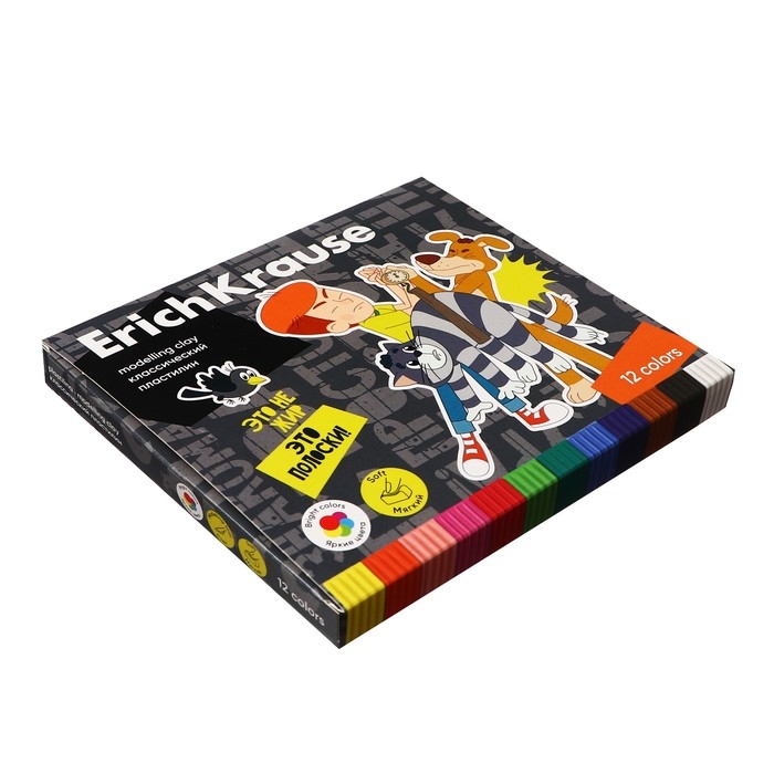 Пластилин 12 цветов, 180 г, ErichKrause Пластилин 12 цветов, 180 г, ErichKrause "Простоквашино", со стеком, в картонной упаковке