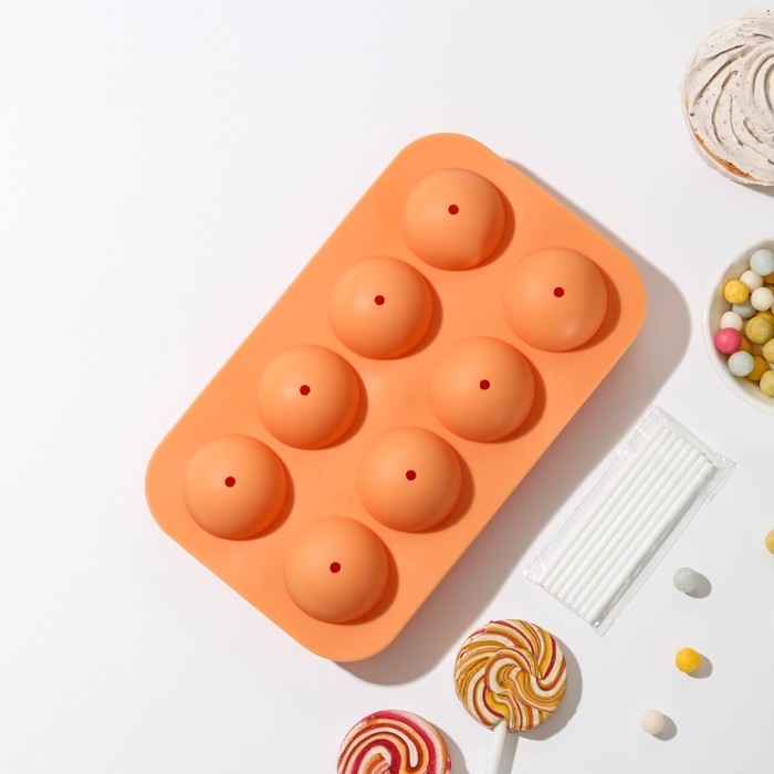 Форма для выпечки «Кейк. попс», силикон, 19,5×11,7×3,5 см, 8 ячеек, 2 части, с палочками, цвет МИКС Форма для выпечки «Кейк. попс», силикон, 19,5×11,7×3,5 см, 8 ячеек, 2 части, с палочками, цвет МИКС