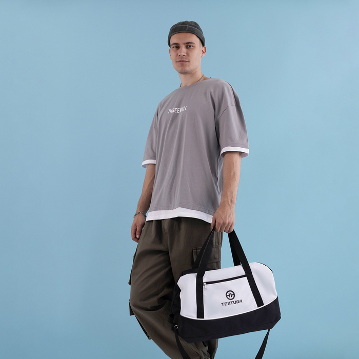 Сумка спортивная, TEXTURA, средний размер, цвет чёрный/белый