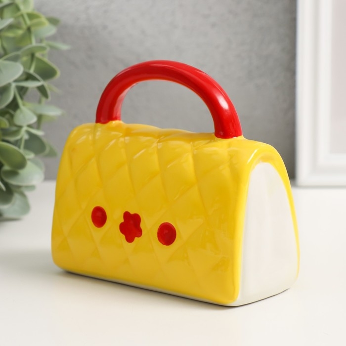 Копилка керамика Копилка керамика "Стёганная жёлтая сумочка с цветком" 12х6х10,8 см
