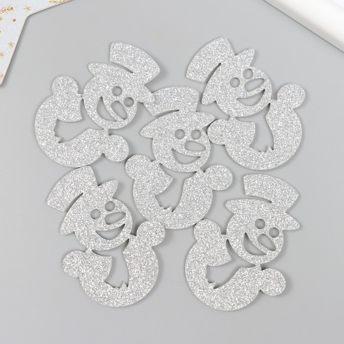 Декор Декор "Снеговик" серебро 4,5х6 см набор 5 шт фоам глиттер