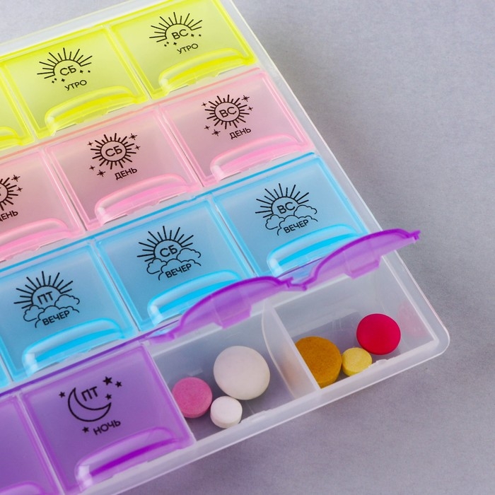 Таблетница органайзер, 28 секций, русские буквы, 21.6 х12 х 1.7 см. Таблетница органайзер, 28 секций, русские буквы, 21.6 х12 х 1.7 см.