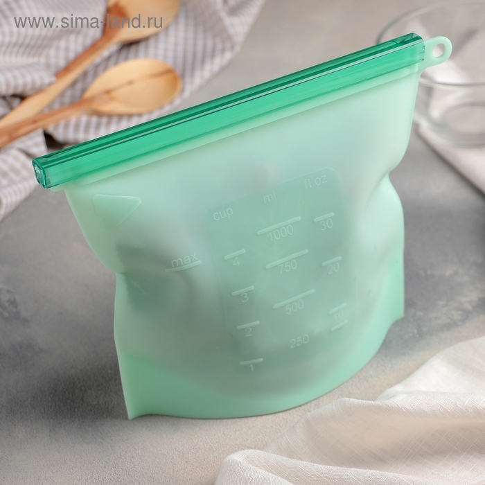 Силиконовый пакет zip lock Доляна, 21,5&times;18 см, 1,1 л, многофункциональный, герметичный, цвет бирюзовый