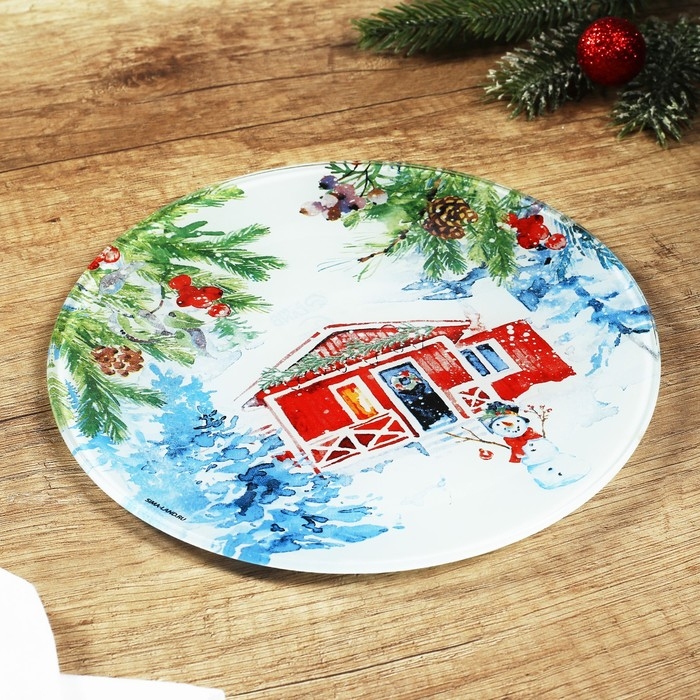 Новый год. Тарелка стеклянная «Новогодняя акварель», 20 см Новый год. Тарелка стеклянная «Новогодняя акварель», 20 см