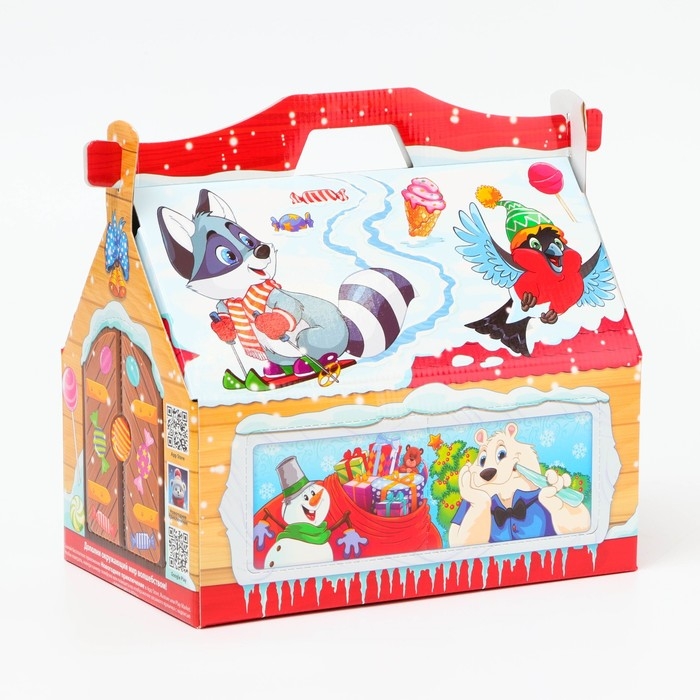 Новый год. Подарочная коробка Новогодняя КОРМУШКА Новый год. Подарочная коробка Новогодняя КОРМУШКА "Деревянная" с анимацией 26,4 х 14 х 18,5 см.