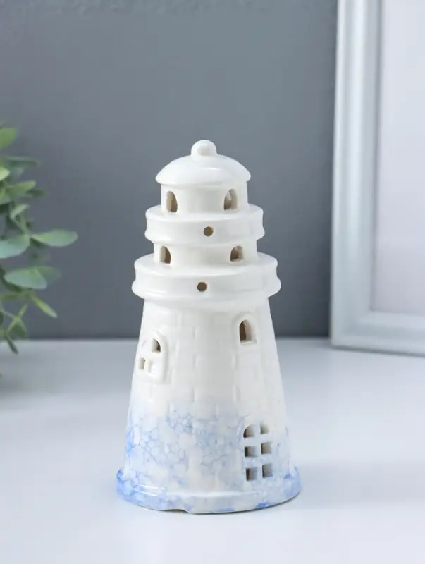 Сувенир керамика свет "Маяк" бело-синий 8х8х15,5 см
