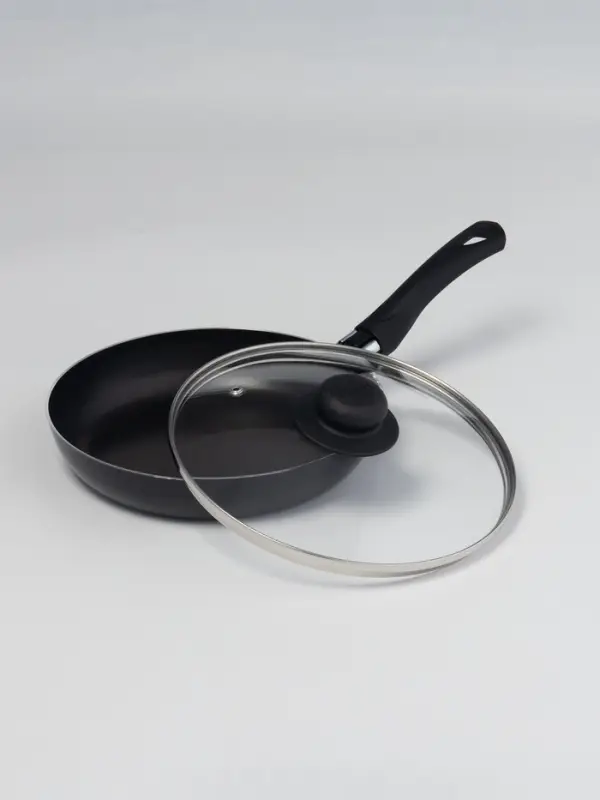 Сковорода Consul, d=22 см, пластиковая ручка, стеклянная крышка, антипригарное покрытие, алюминий, чёрная