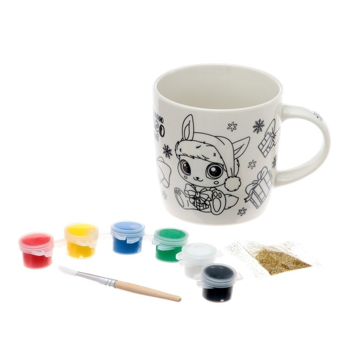 Кружка под раскраску на новый год «Много подарков», 300 мл, новогодний набор для творчества