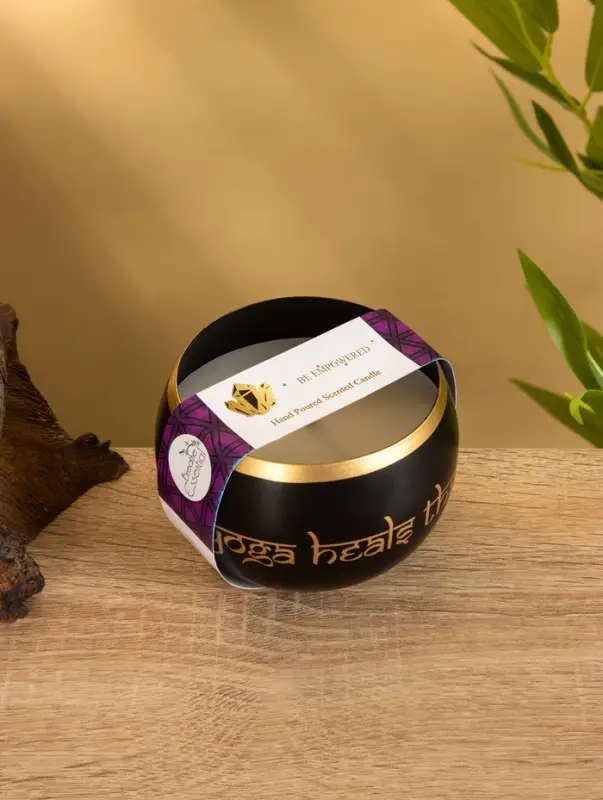Свеча в чаше Yoga heal the soul, 200 г, 8.5&times;7 см, соевый воск, чёрная