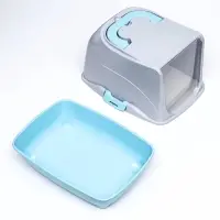 Туалет-домик для кошек закрытый с дверцей 43&times;32&times;33 см, бирюзово-серый