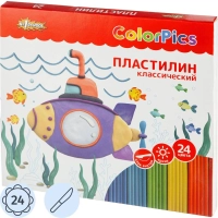 Пластилин клас.Комус Класс(№1 School)ColorPics 24 цв 480г,со стеком,картон