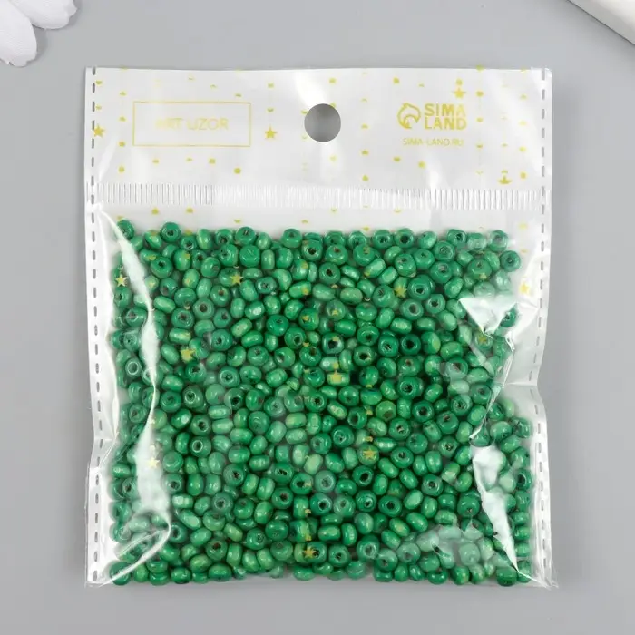 Бусины для творчества дерево "Зелёные" d=0,4 см набор 20 гр
