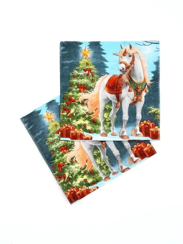 Салфетки бумажные New Line Fresco «Белая лошадь с ёлкой», 33х33 см, 3 слоя 20 листов