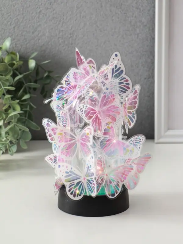 Сувенир пластик Сувенир пластик "Бабочки на колбе" LED 2хAG13 + наклейки бабочки 8,5х8,5х15 см