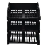 Набор лотков для бумаг &laquo;Стамм&raquo; STRONG, горизонтальный, на металлических стержнях, 3 отделения, чёрный